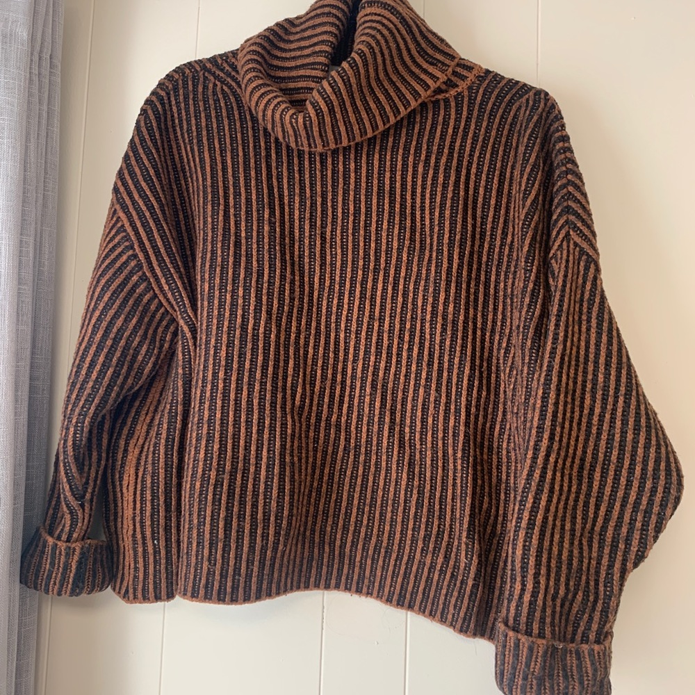 Zara Chunky Knit Cowl Neck Striped Sweater WARM